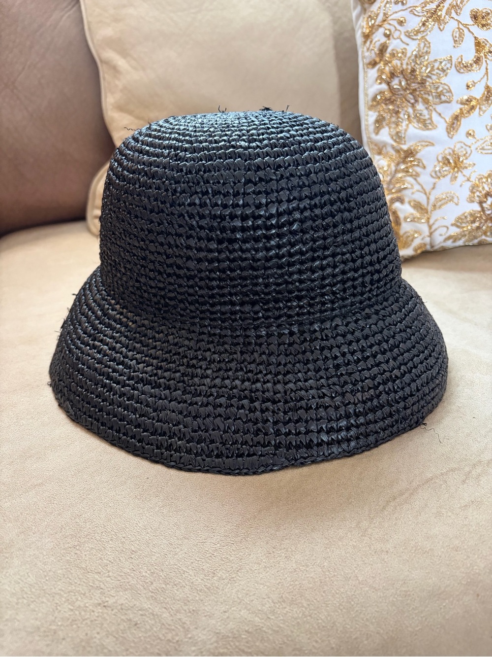 Evereve Women’s Black Alfie Raffia Woven Bucket Hat - NWT